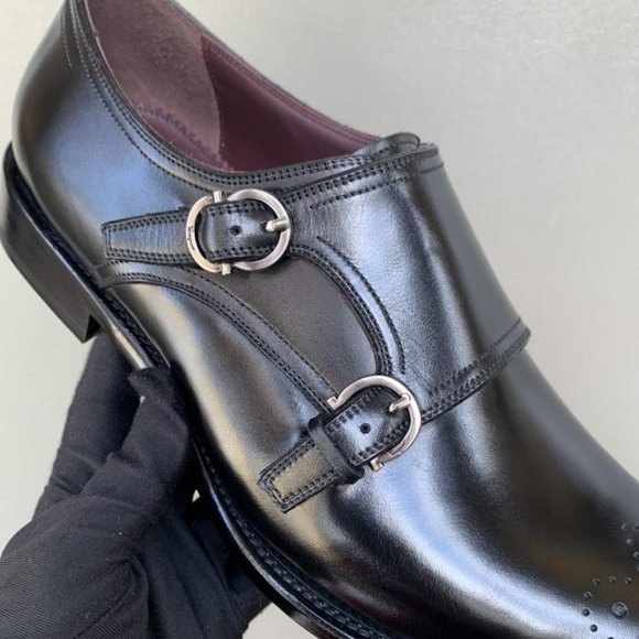 Authentic Salvatore Ferragamo Brighton Double Monk Strap Black Leather S… main image 5